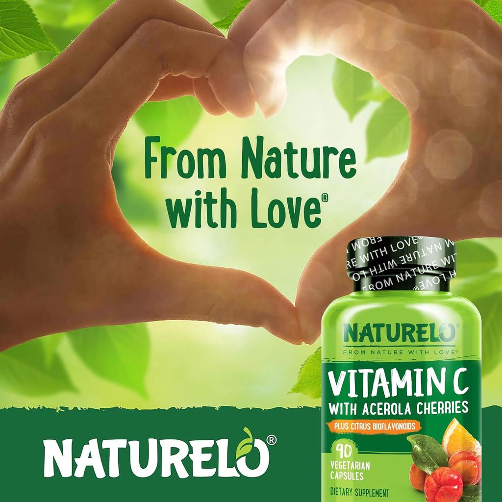 Naturelo Vitamin C with Acerola Cherries and Citrus Bioflavonoids supplement - Immunity boost and antioxidant benefits