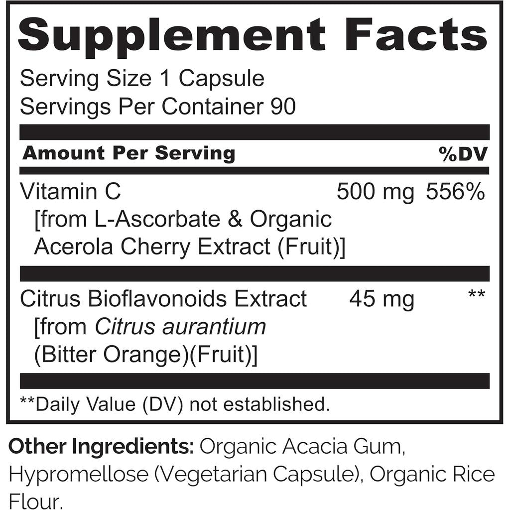 Naturelo Vitamin C with Acerola Cherries and Citrus Bioflavonoids supplement for immune support, 90 ct bottle