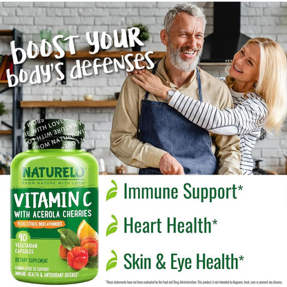 Naturelo Vitamin C with Acerola Cherries and Citrus Bioflavonoids supplement, image 8, for immunity boost and antioxidant sup