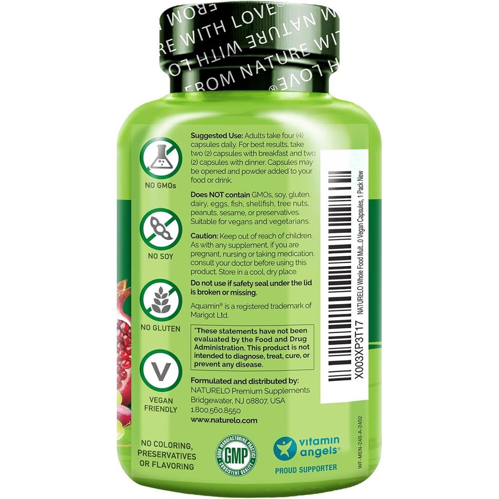 Naturelo Whole Food Multivitamin for Men, providing natural energy and heart health support