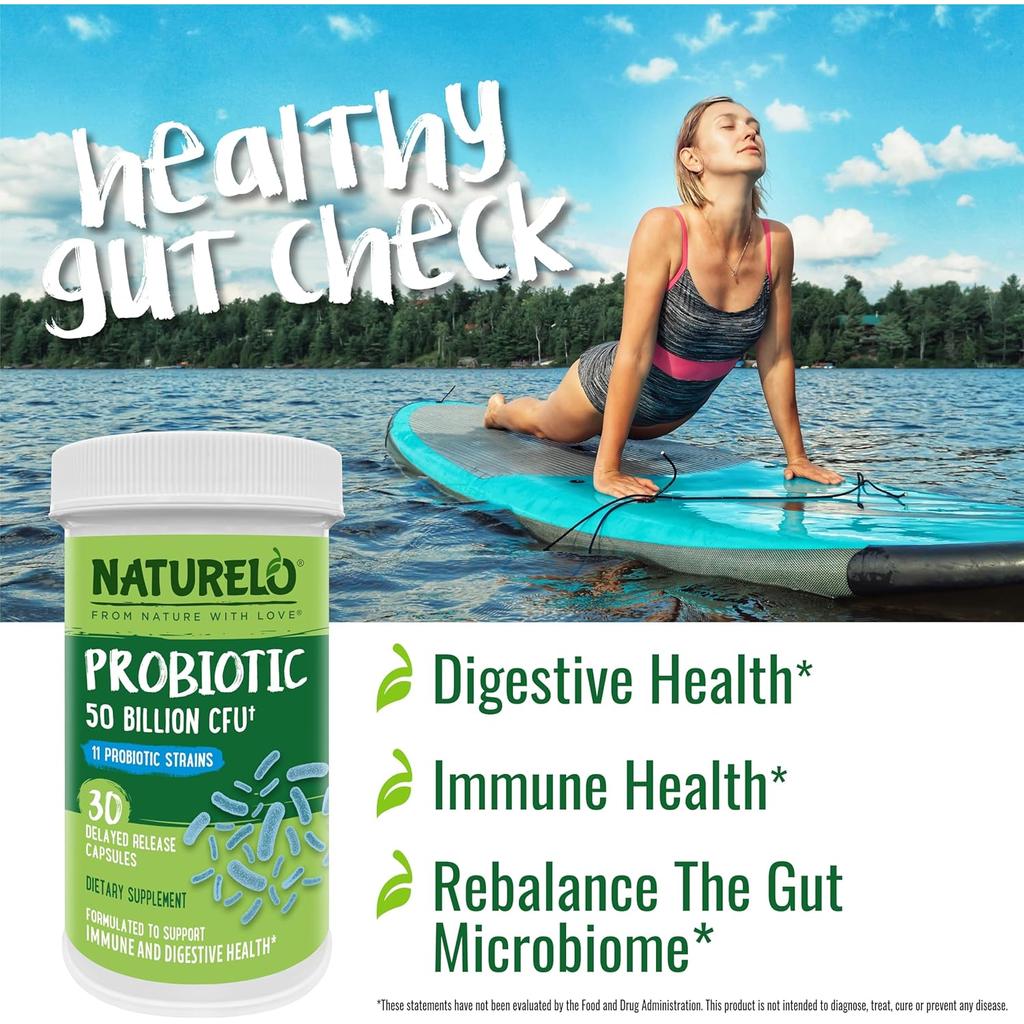 Naturelo Probiotics 50 Billion CFU Supplement for Gut Health and Digestive Support