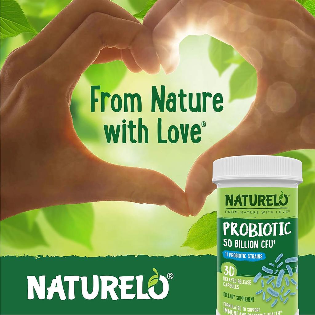 Naturelo Probiotics 50 Billion CFU supplement for gut health and immune support