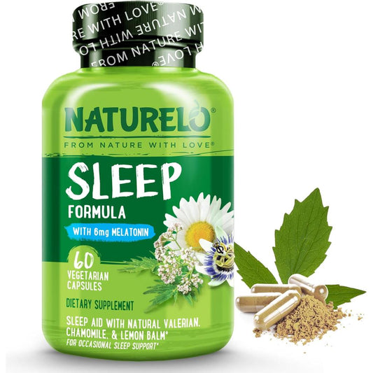 Naturelo Sleep Support Formula with Chamomile, Valerian, and Melatonin for a restful night's sleep