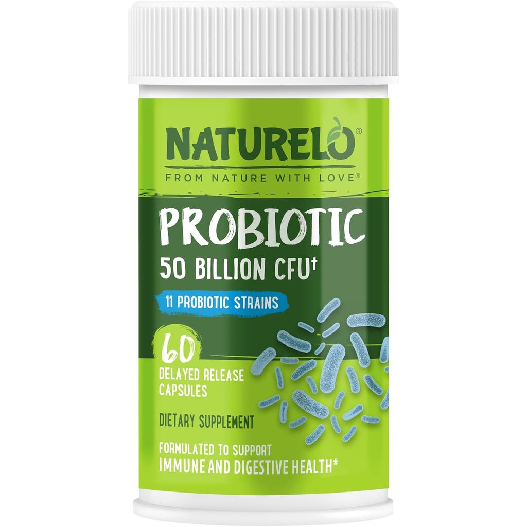 Naturelo 50 billion CFU probiotics supplement for digestive health and immune support