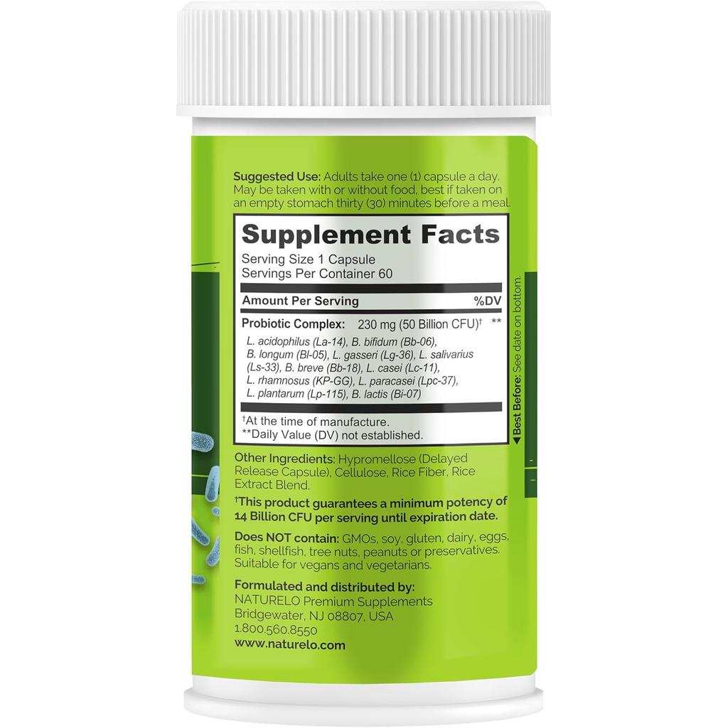 Naturelo Probiotics 50 Billion CFU supplement benefits for gut health and immune support