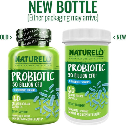 Naturelo Probiotic Supplement 50 Billion CFU - Enhances Digestive Health and Immunity