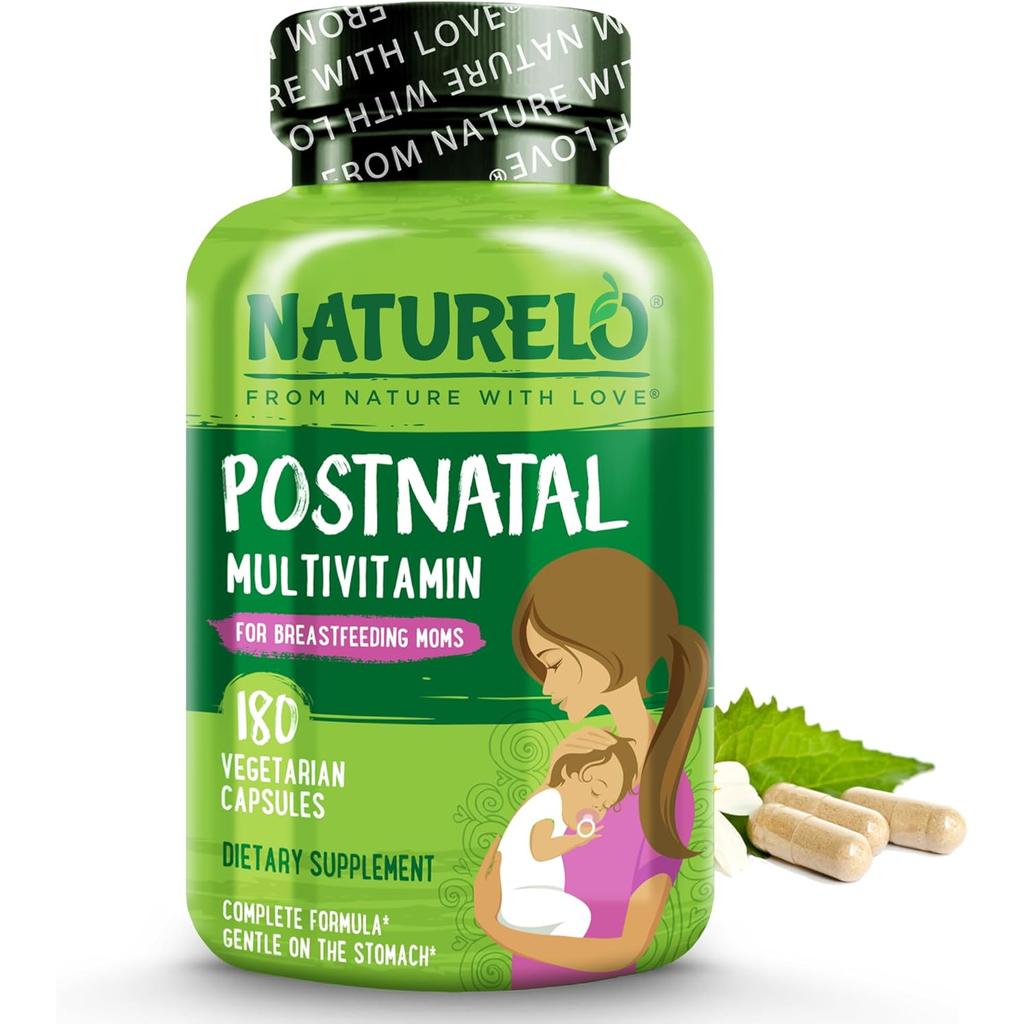 Naturelo vegan-friendly postnatal vitamins with 24 essential nutrients for breastfeeding mothers and infant brain development