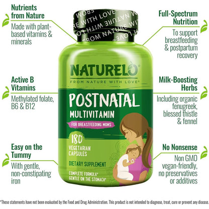 Naturelo Vegan-Friendly Postnatal Vitamins supporting healthy infant brain development and postpartum recovery