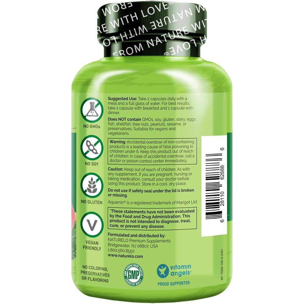 Naturelo Whole Food Multivitamin for Teens - plant-based, non-GMO, supports teen growth, immune health, and energy.