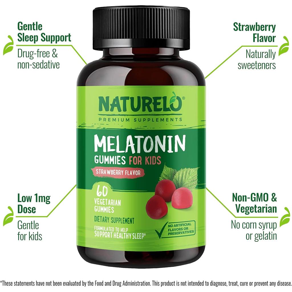 Image 4 of Naturelo Melatonin Sleep Gummies for Kids - Strawberry flavour, non-habit forming sleep support for children aged