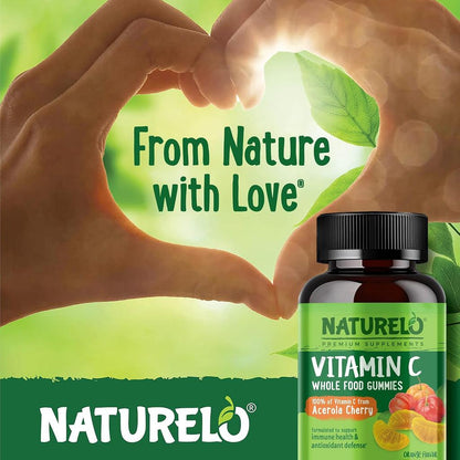 Naturelo Whole Food Vitamin C Gummies made with Acerola Cherry for immune support and antioxidant benefits