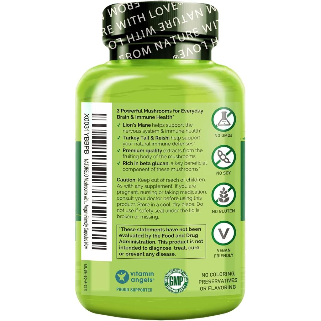 Naturelo's Organic Mushroom Blend for Brain and Immune Support