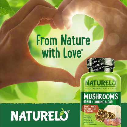 Naturelo's Organic Mushroom Blend Supplement for Brain and Immune Health Support