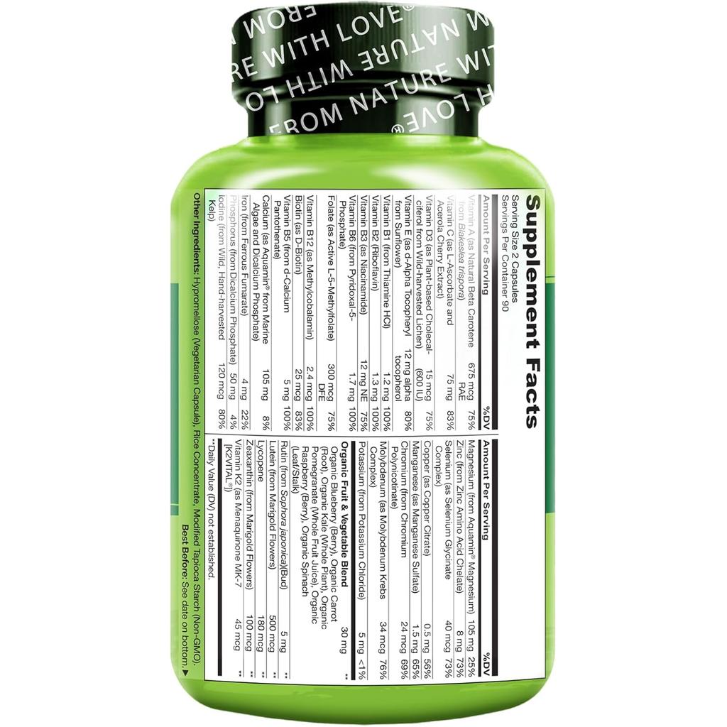 Naturelo Whole Food Multivitamin for Teens - Premium Plant-Based Ingredients for Healthy Growth and Immune Support