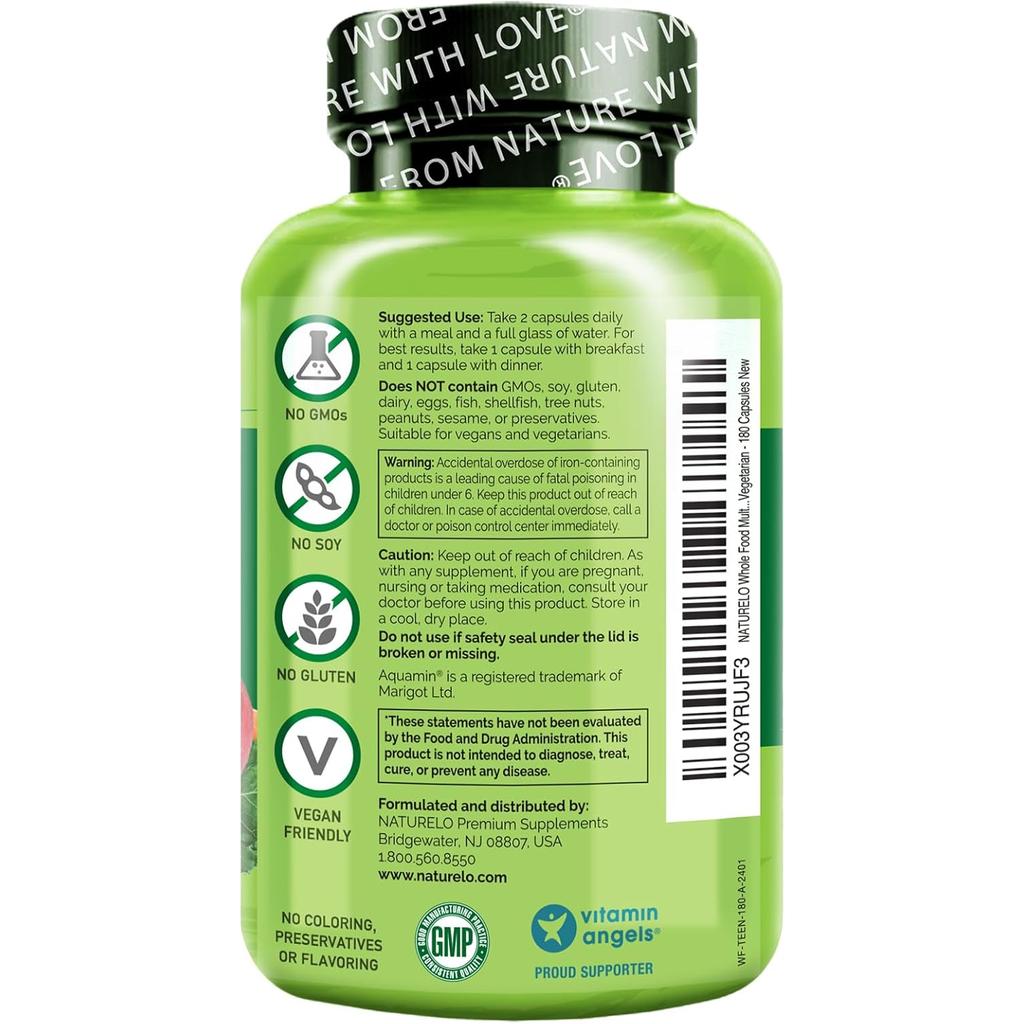 Naturelo Whole Food Multivitamin for Teens, supporting immune health, energy, focus, and skin health with plant-based ingredi