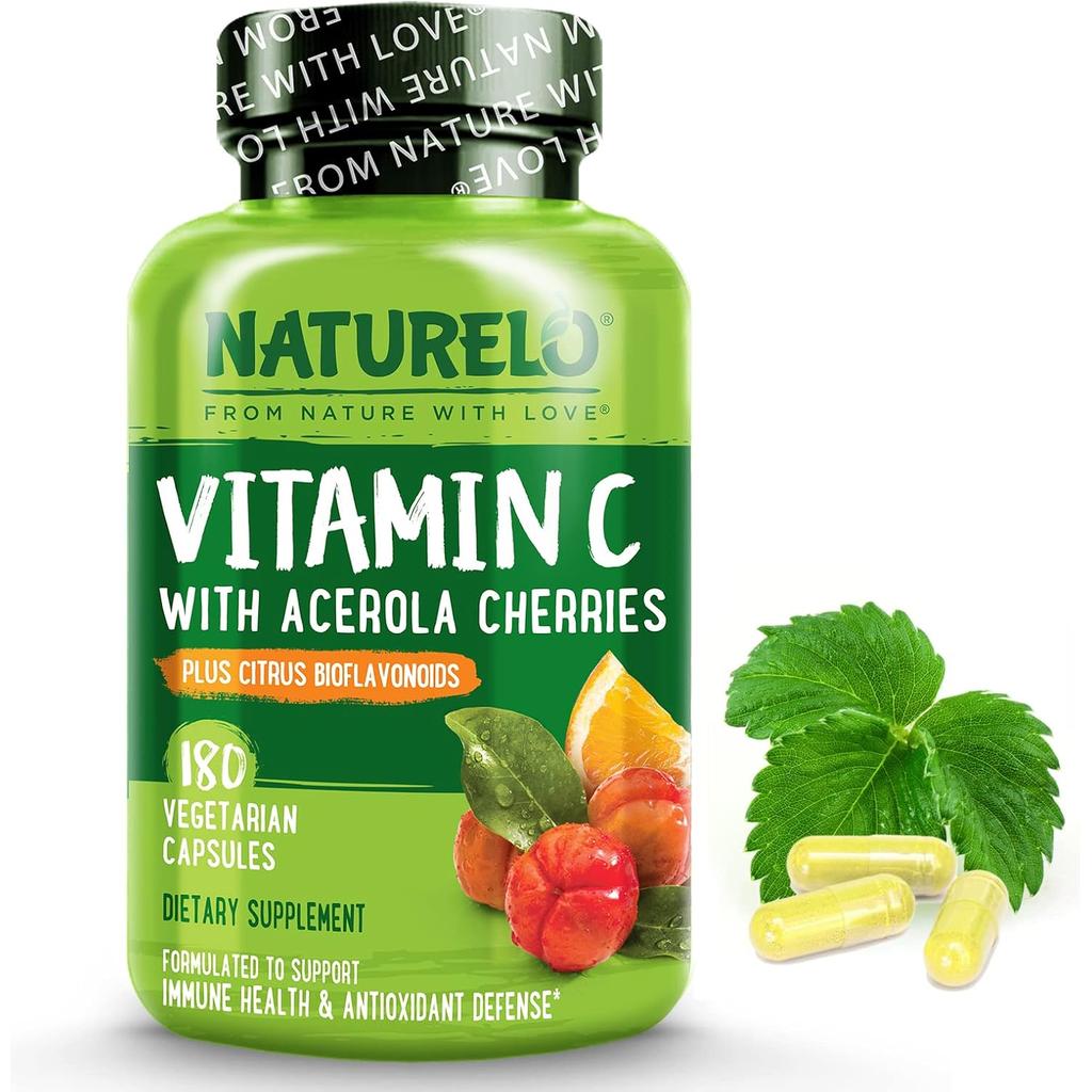 Naturelo Vitamin C with Acerola Cherries and Citrus Bioflavonoids supplement - 90 ct for immune boost and antioxidant support