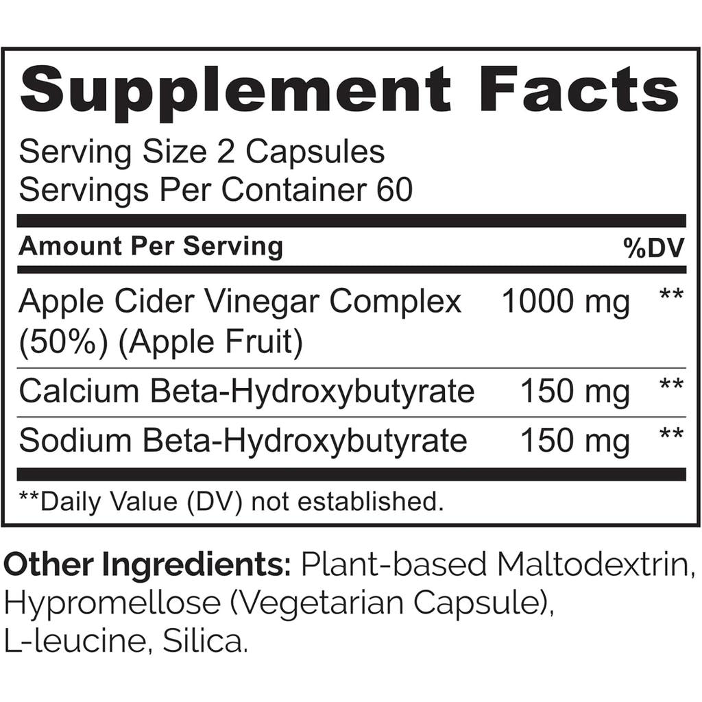 Naturelo Apple Cider Vinegar Supplement - Supports Blood Sugar Balance & Ketosis with BHB Salts