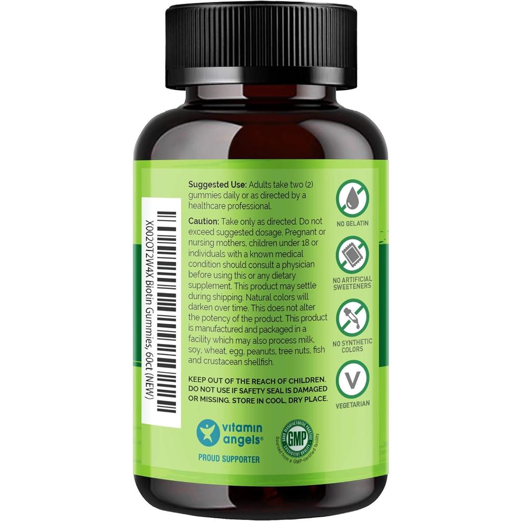 Naturelo Biotin Supplements: 5000 mcg Biotin Gummies for Hair, Skin & Nails - Vegetarian, No Gelatin, Strawberry Flavor