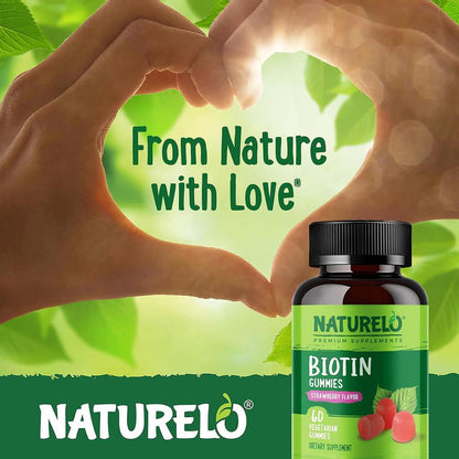 Naturelo Biotin Supplements: Support Hair, Skin & Nails with 5000mcg Vitamin H Gummies - Vegetarian & Strawberry Flavored