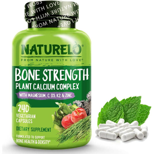 Naturelo Bone Strength Supplement - Vitamin K2, D3, Aquamin Calcium for Heart & Bone Health