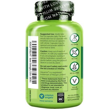 Naturelo Bone Strength Supplement with Vitamin K2 MK-7, Plant-Based Vitamin D3, Algae Calcium & Aquamin - Clean & Safe Formul