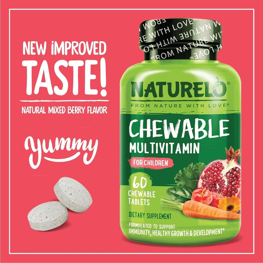 Naturelo Chewable Multivitamin for Children - Daily Essentials with Plant-Based Nutrients, Organic Fruits & Veggies, No Nonse
