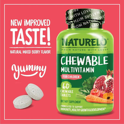 Naturelo Chewable Multivitamin for Children - Daily Essentials with Plant-Based Nutrients, Organic Fruits & Veggies, No Nonse