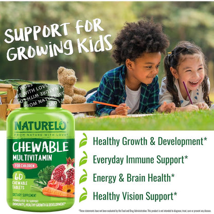 Naturelo Chewable Multivitamin for Children - Daily Essentials with Natural Taste, Nutrients from Nature, Organic Fruits & Ve