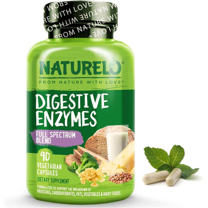 Naturelo Digestive Enzymes Full Spectrum Blend - Support Healthy Digestion with 15 Enzymes & Ginger Extract - Vegan-Friendly