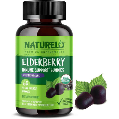 Naturelo Elderberry Gummies for Immune Support - Antioxidant-Rich, Triple Immune Boost Formula in Tasty Chewables