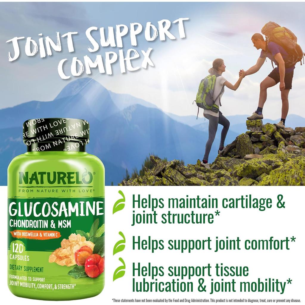 Naturelo Glucosamine Chondroitin MSM Joint Support Supplement Bottle