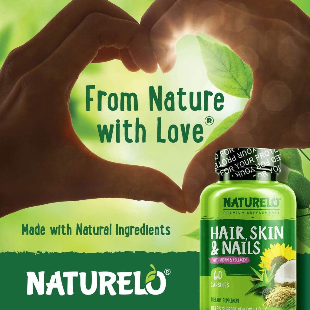 Naturelo Hair Skin Nails Vitamins with Biotin & Collagen - Beauty & Anti-Aging Support Formula