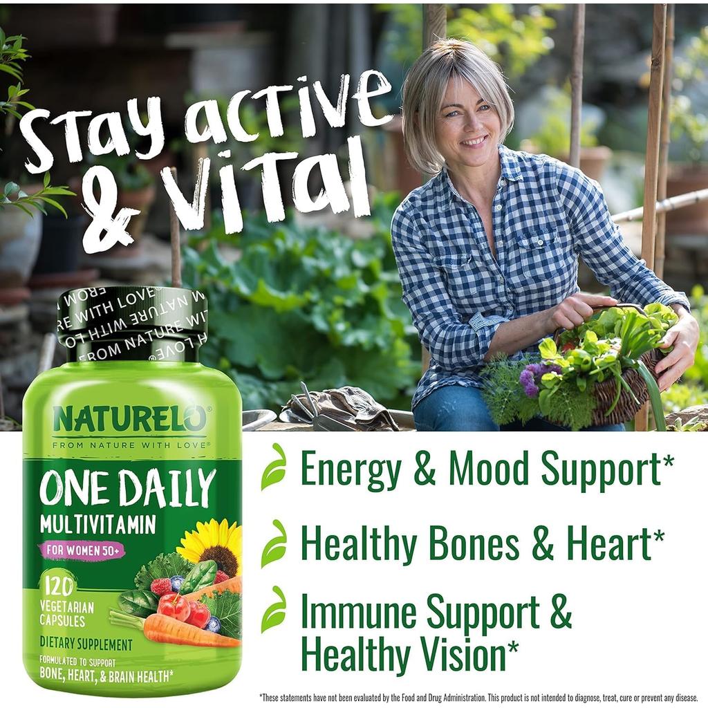 Naturelo One Daily Multivitamin for Women 50+: Plant-Based, Bioactive, Supports Healthy Aging, Clean Label - Vegan, Non-GMO,