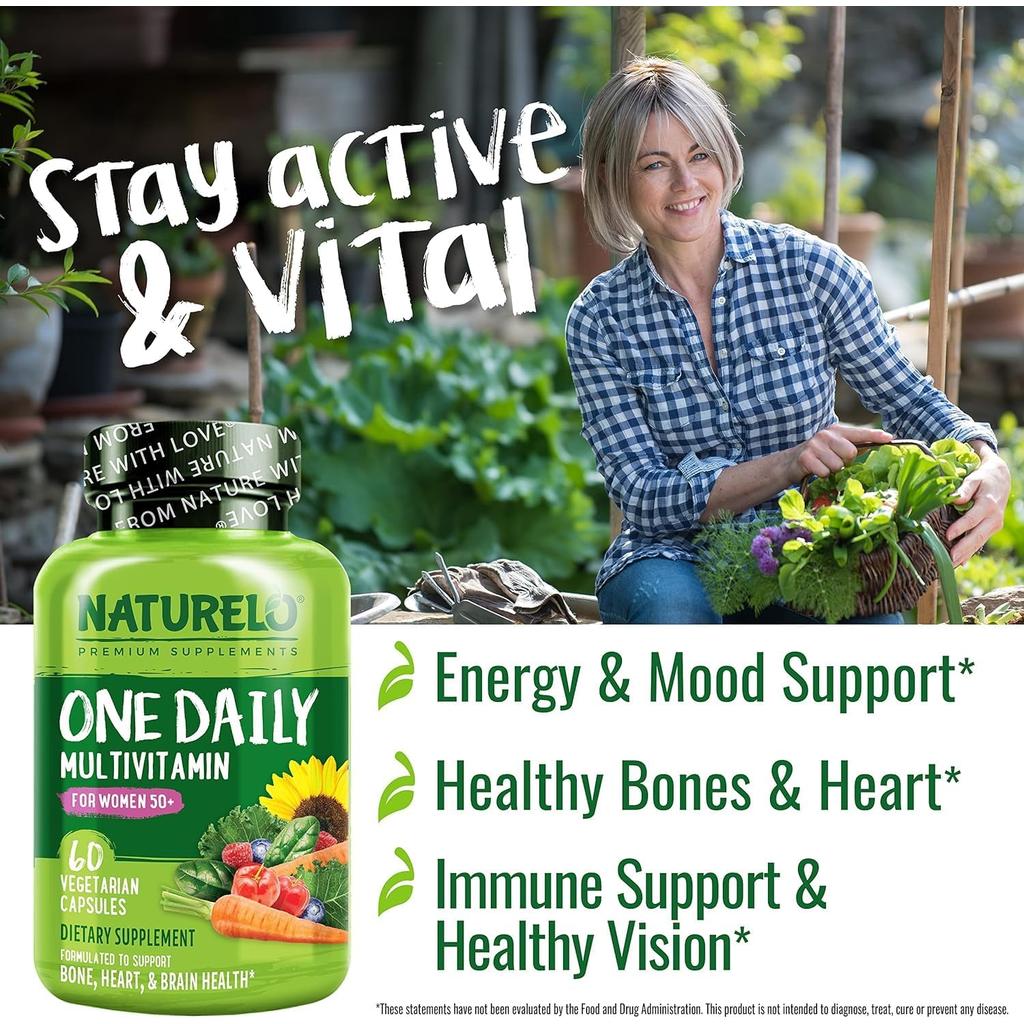 Naturelo One Daily Multivitamin for Women 50+: Plant-Based Bioactive Formula for Healthy Aging & Vitality