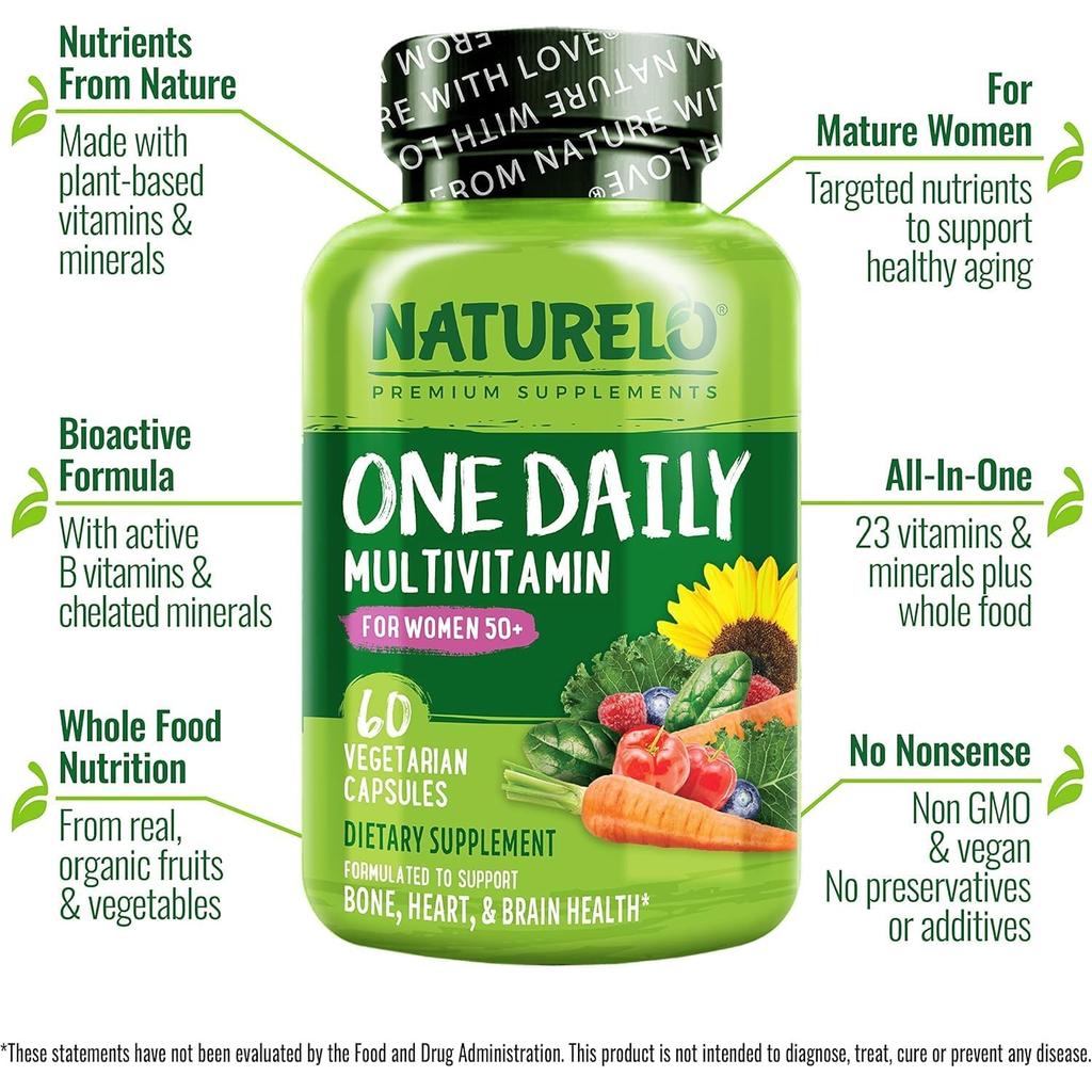 Naturelo One Daily Multivitamin for Women 50+ - Plant-based, Bioactive, Healthy Aging, Clean Label - Organic Whole Food Nutri