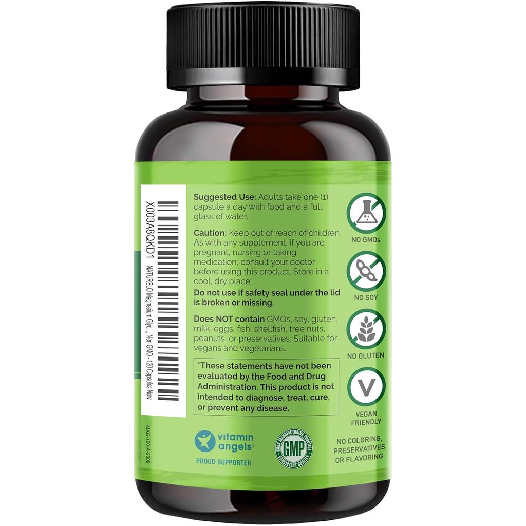 Naturelo Plant-Based Magnesium Glycinate Complex for Relaxation - Muscle & Mind Relaxant with Natural Calming Benefits