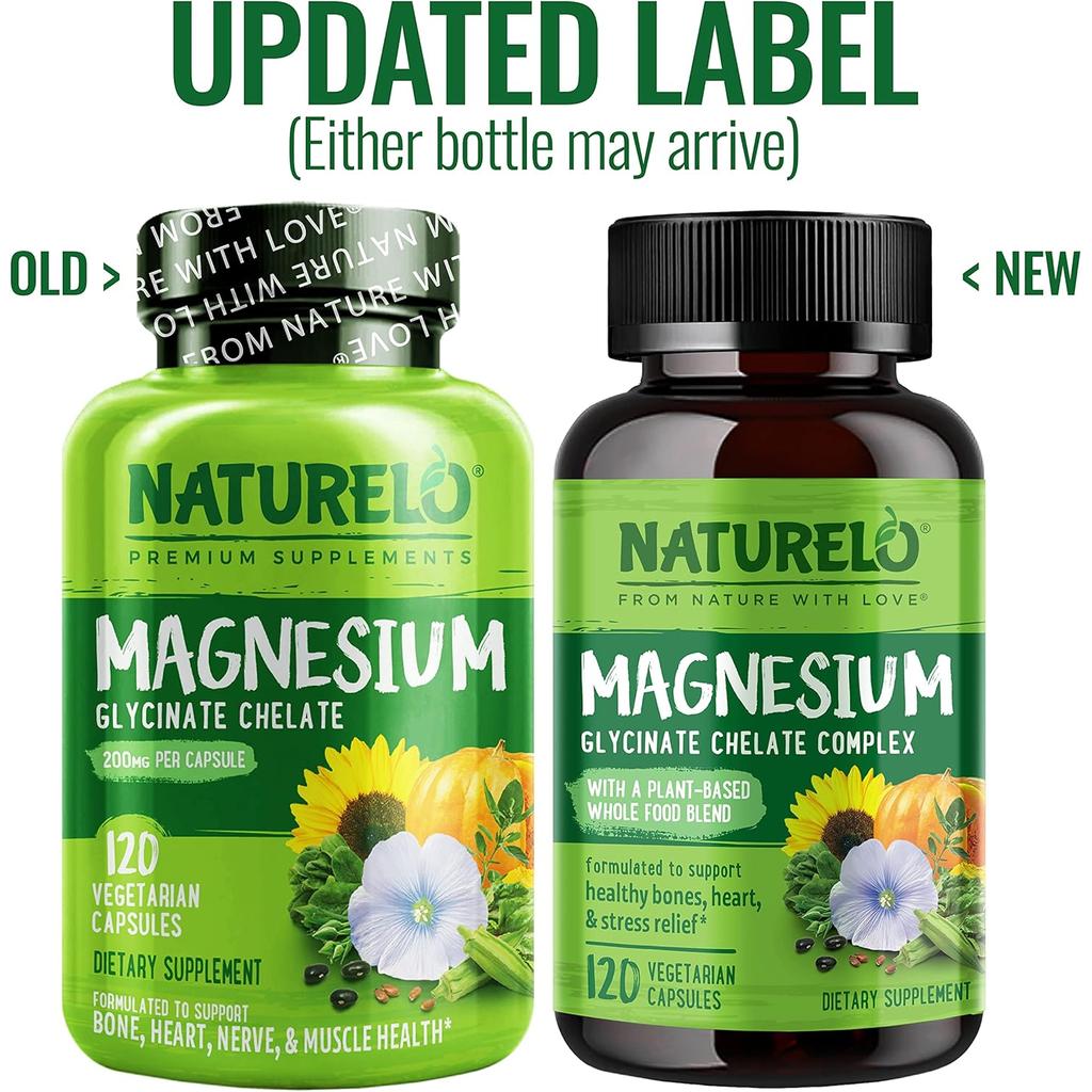 Naturelo Plant-Based Magnesium Glycinate Complex - Relaxation and Muscle Support Supplement