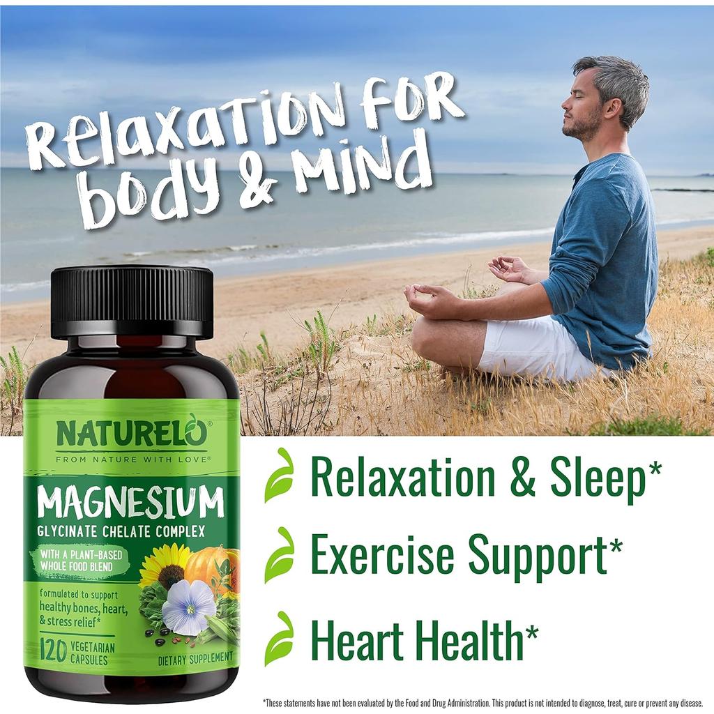 Naturelo Plant-Based Magnesium Glycinate Complex - Natural Relaxation Support Supplement