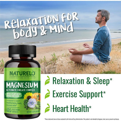 Naturelo Plant-Based Magnesium Glycinate Complex - Natural Relaxation Support Supplement