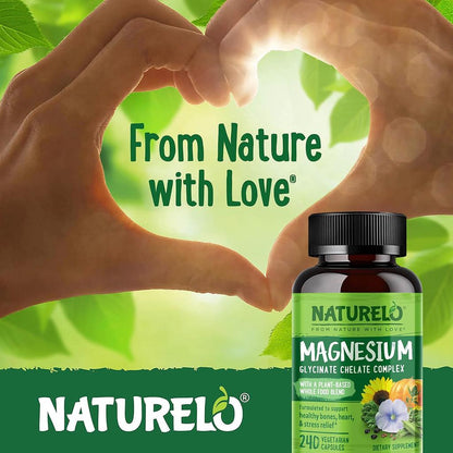 Naturelo Plant-Based Magnesium Glycinate Complex - Relaxation for Body & Mind - Natural Calming Benefits - Organic Blend - Im