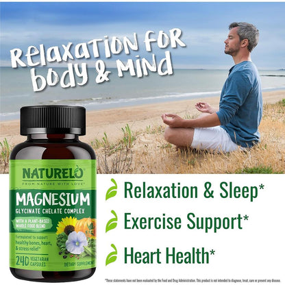 Naturelo Plant-Based Magnesium Glycinate Complex - Relaxation for Body & Mind Supplement