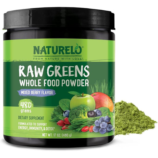 Naturelo Organic Superfood Greens Powder with Herbal Power for Whole Food Nutrition and Natural Benefits - Wild Berry Flavor