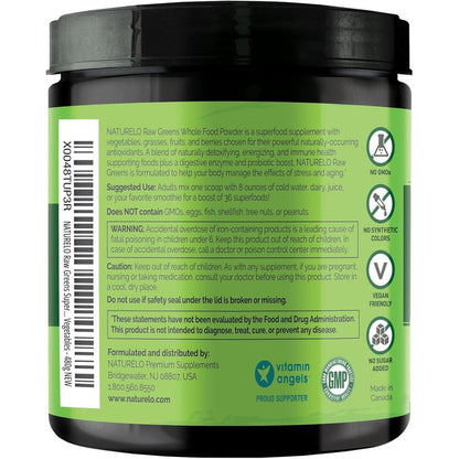 Naturelo Organic Superfood Greens Powder with Herbal Power and Whole Food Nutrition for Healthy Aging, Energy, and Digestive