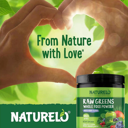 Naturelo Raw Greens Powder Wild Berry Flavor - Organic Superfoods, Herbal Power, Whole Food Nutrition, Natural Benefits, Drin