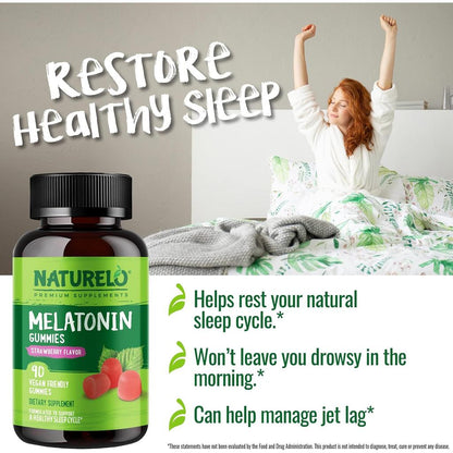 Naturelo Strawberry Melatonin Gummies for Adults - Restful Sleep & Refreshing Mornings - Vegetarian Formula - Trusted Quality