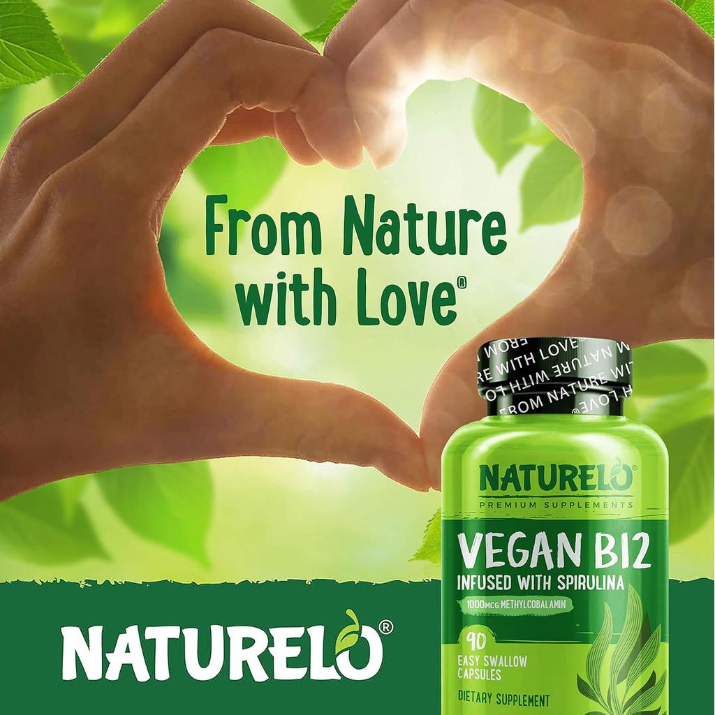 Naturelo Vegan B12 with Spirulina Capsules - Plant-Based Energy Support