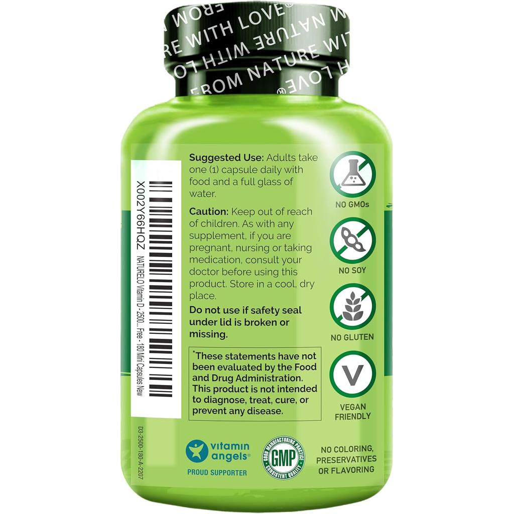 Naturelo Vegan Vitamin D3 2500 IU - Plant-Based, Immune Support, Bone Health, Clean Label - Image 2