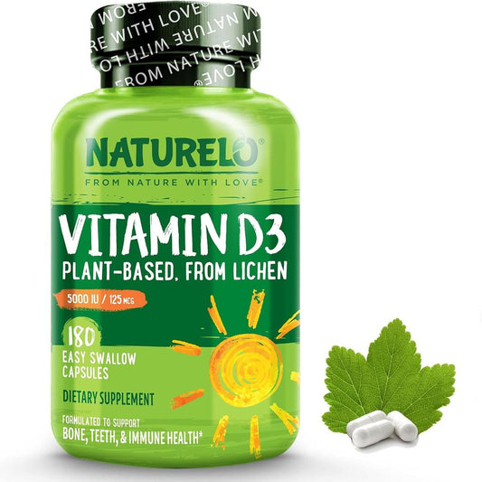 Naturelo Vegan Vitamin D3 5000 IU - Plant-Based, High Potency, Immune Support, Bone Health - Clean Label Supplement Image