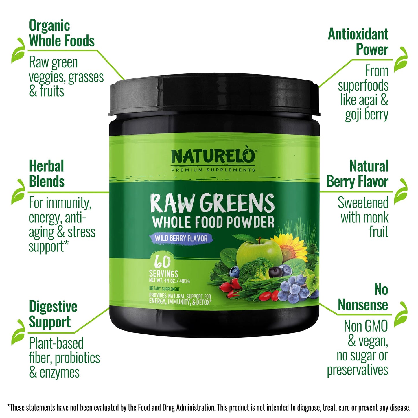 Raw Greens Powder - Wild Berry Flavor